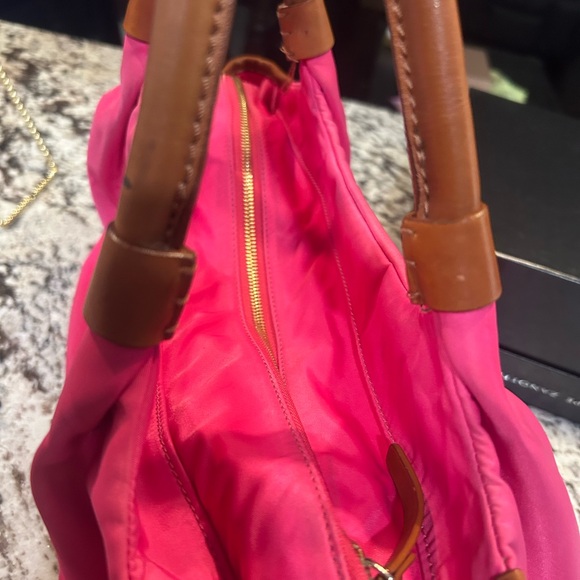 kate spade Hot Pink Nylon Satchel with Brown Leather Handles EUC - Picture 8 of 12